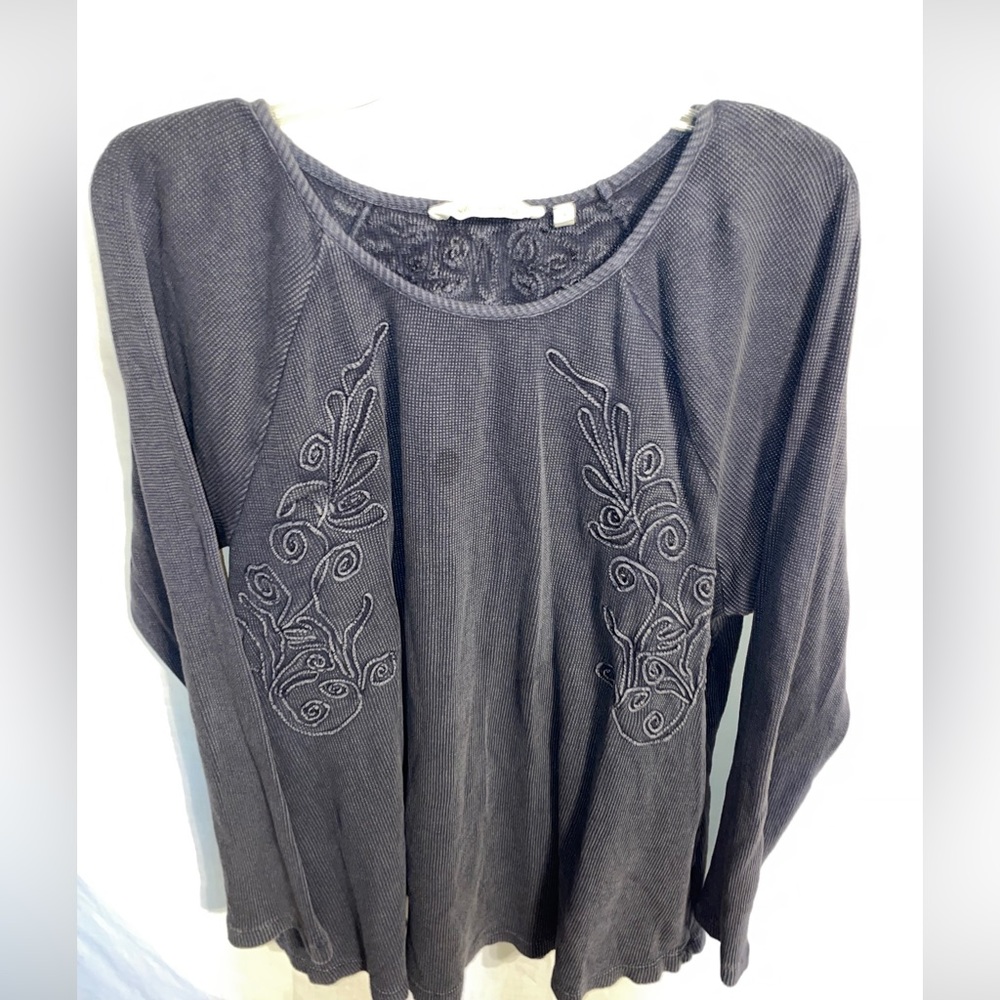 Soft Surroundings Casual Blouse Women’s Size 1X Gray Floral Long Sleeve Shirt